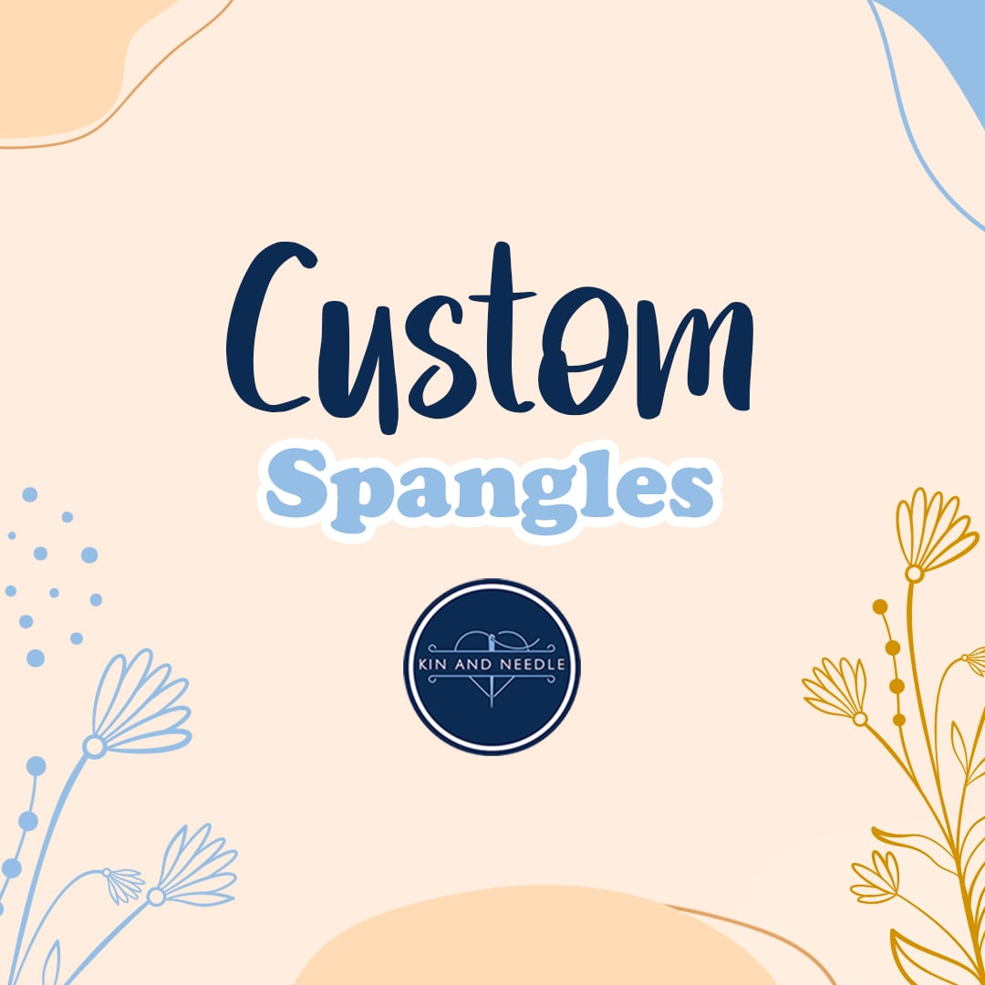 Custom Word with Outline Spangled Transfer – Kin and Needle